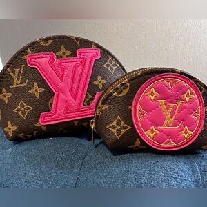 Monogram Cosmetic Bag Set with decorative Pink Patch